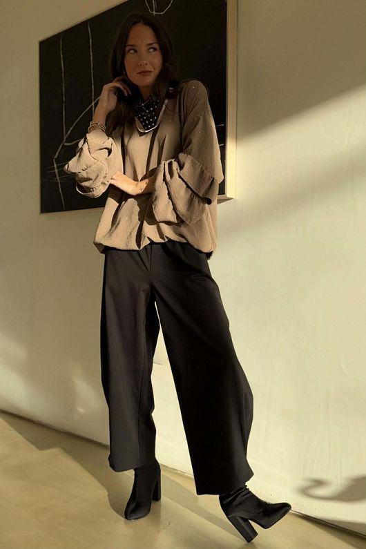 Stella Micro Stud Ruffle Blouse Mocha